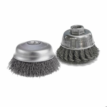 CGW ABRASIVES Premium Cup Brush, 4 in Dia Brush, 5/8-11 Arbor Hole, 0.02 in Dia Filament/Wire, Crimped, Carbon Ste 60110